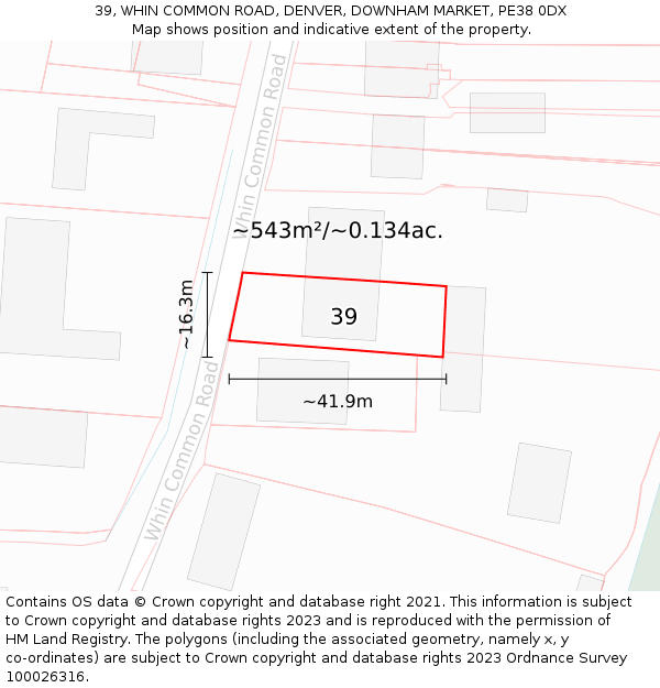 39, WHIN COMMON ROAD, DENVER, DOWNHAM MARKET, PE38 0DX: Plot and title map