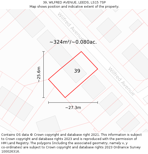 39, WILFRED AVENUE, LEEDS, LS15 7SP: Plot and title map