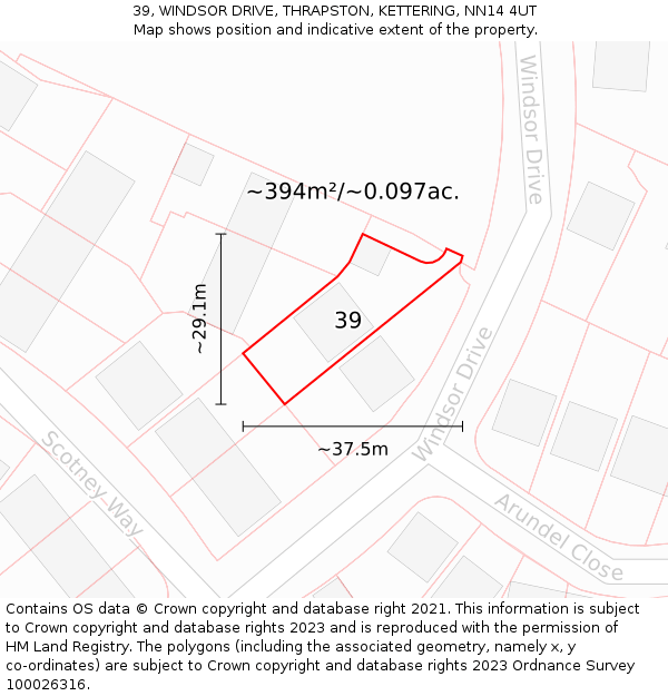 39, WINDSOR DRIVE, THRAPSTON, KETTERING, NN14 4UT: Plot and title map