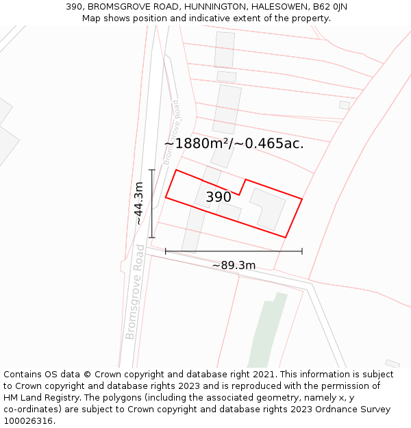 390, BROMSGROVE ROAD, HUNNINGTON, HALESOWEN, B62 0JN: Plot and title map