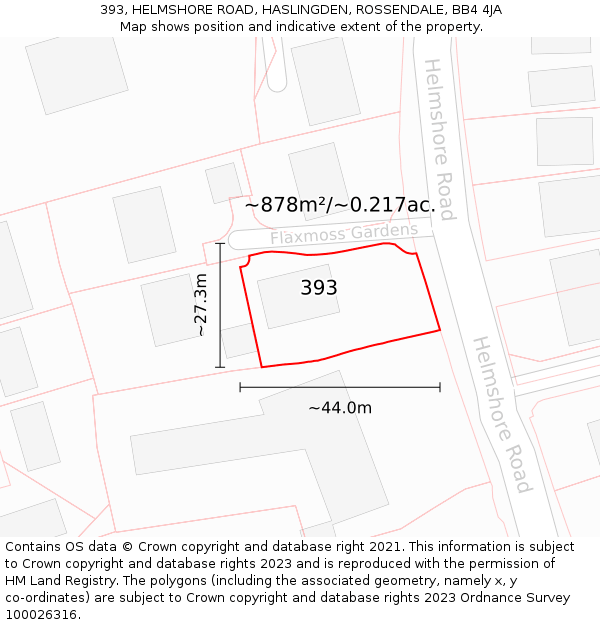 393, HELMSHORE ROAD, HASLINGDEN, ROSSENDALE, BB4 4JA: Plot and title map