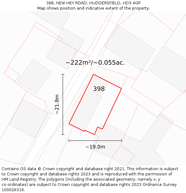 398, NEW HEY ROAD, HUDDERSFIELD, HD3 4GP: Plot and title map