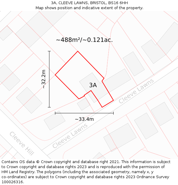 3A, CLEEVE LAWNS, BRISTOL, BS16 6HH: Plot and title map