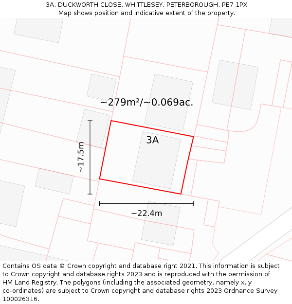 3A, DUCKWORTH CLOSE, WHITTLESEY, PETERBOROUGH, PE7 1PX: Plot and title map