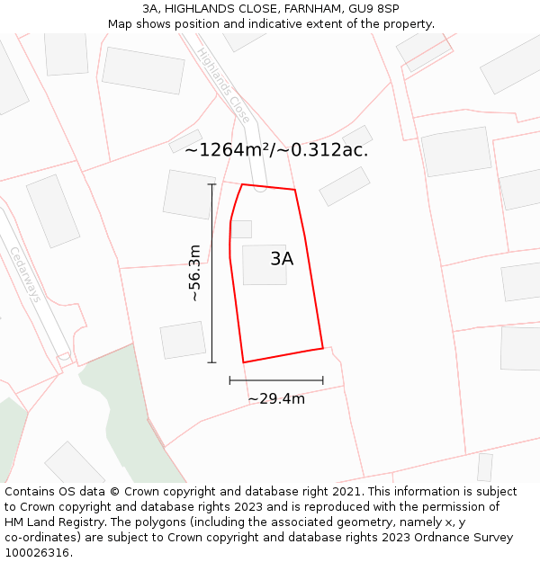 3A, HIGHLANDS CLOSE, FARNHAM, GU9 8SP: Plot and title map