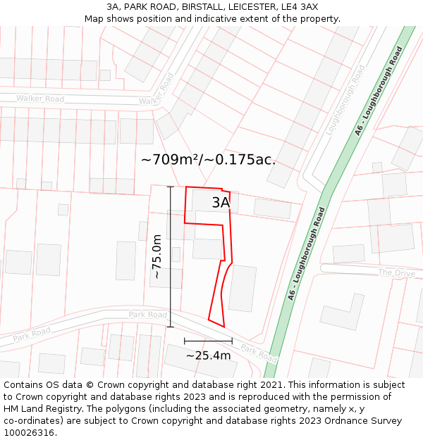 3A, PARK ROAD, BIRSTALL, LEICESTER, LE4 3AX: Plot and title map