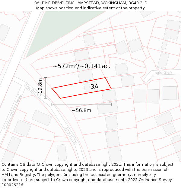 3A, PINE DRIVE, FINCHAMPSTEAD, WOKINGHAM, RG40 3LD: Plot and title map