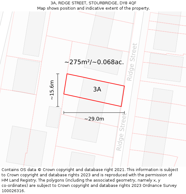 3A, RIDGE STREET, STOURBRIDGE, DY8 4QF: Plot and title map