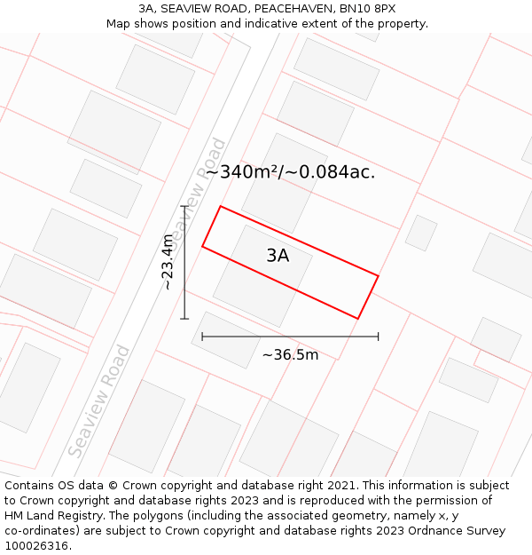 3A, SEAVIEW ROAD, PEACEHAVEN, BN10 8PX: Plot and title map