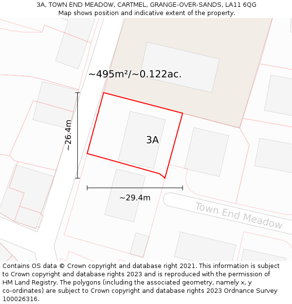 3A, TOWN END MEADOW, CARTMEL, GRANGE-OVER-SANDS, LA11 6QG: Plot and title map