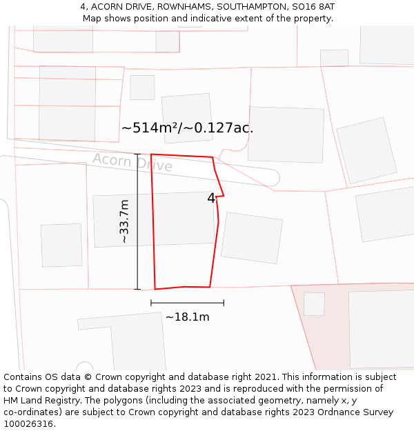 4, ACORN DRIVE, ROWNHAMS, SOUTHAMPTON, SO16 8AT: Plot and title map