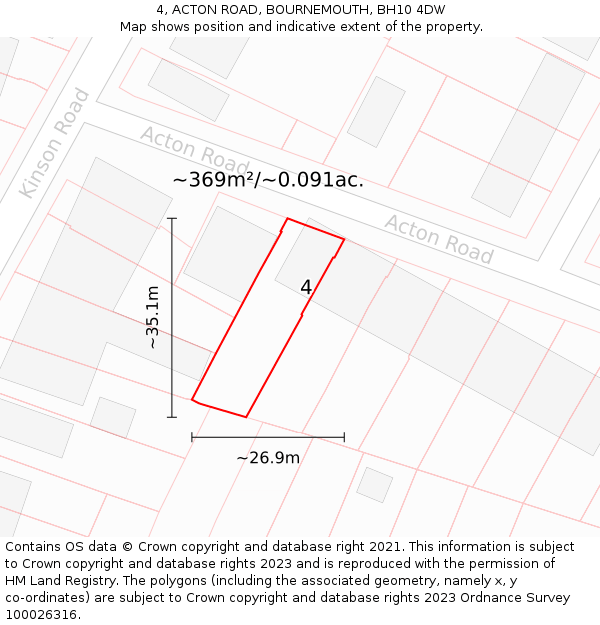 4, ACTON ROAD, BOURNEMOUTH, BH10 4DW: Plot and title map