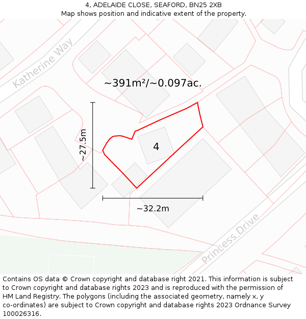 4, ADELAIDE CLOSE, SEAFORD, BN25 2XB: Plot and title map