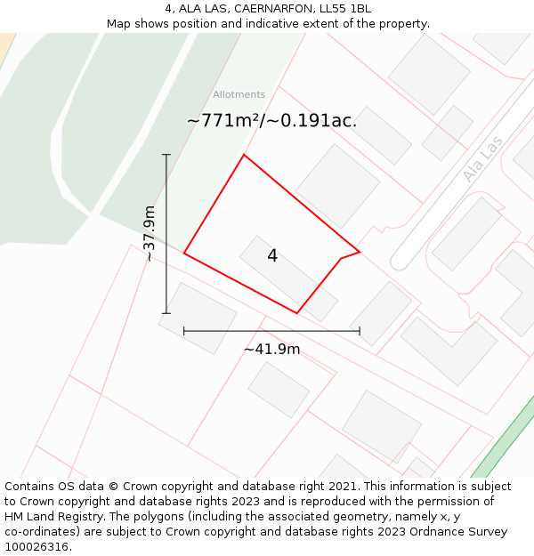 4, ALA LAS, CAERNARFON, LL55 1BL: Plot and title map