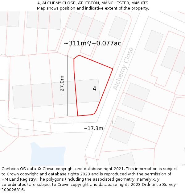 4, ALCHEMY CLOSE, ATHERTON, MANCHESTER, M46 0TS: Plot and title map