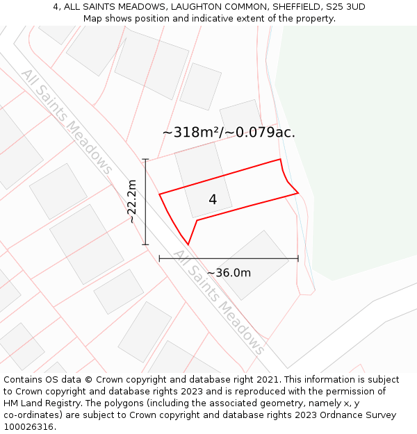 4, ALL SAINTS MEADOWS, LAUGHTON COMMON, SHEFFIELD, S25 3UD: Plot and title map