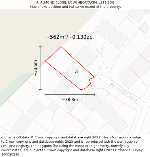 4, ALMOND CLOSE, LOUGHBOROUGH, LE11 2DG: Plot and title map