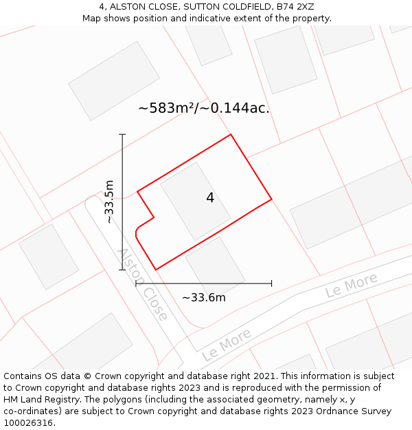 4, ALSTON CLOSE, SUTTON COLDFIELD, B74 2XZ: Plot and title map