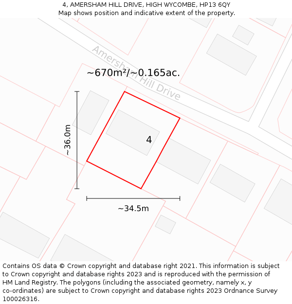 4, AMERSHAM HILL DRIVE, HIGH WYCOMBE, HP13 6QY: Plot and title map