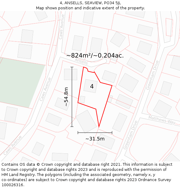 4, ANSELLS, SEAVIEW, PO34 5JL: Plot and title map