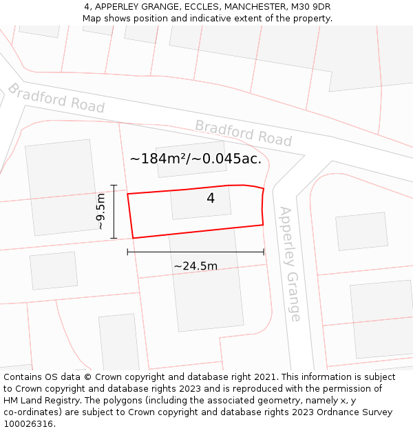 4, APPERLEY GRANGE, ECCLES, MANCHESTER, M30 9DR: Plot and title map