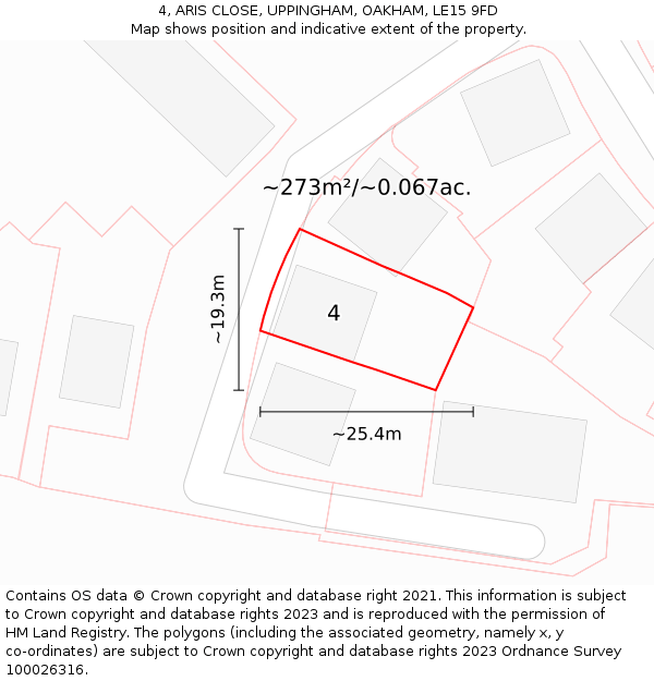 4, ARIS CLOSE, UPPINGHAM, OAKHAM, LE15 9FD: Plot and title map