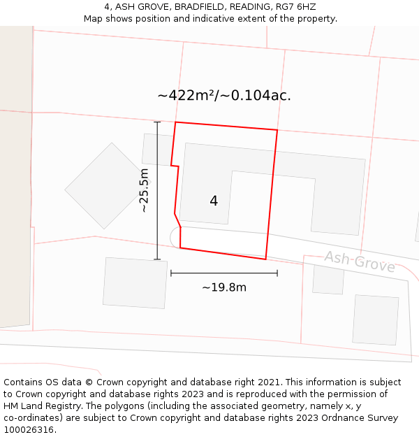 4, ASH GROVE, BRADFIELD, READING, RG7 6HZ: Plot and title map