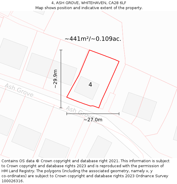 4, ASH GROVE, WHITEHAVEN, CA28 6LF: Plot and title map