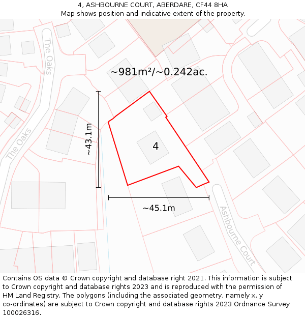 4, ASHBOURNE COURT, ABERDARE, CF44 8HA: Plot and title map