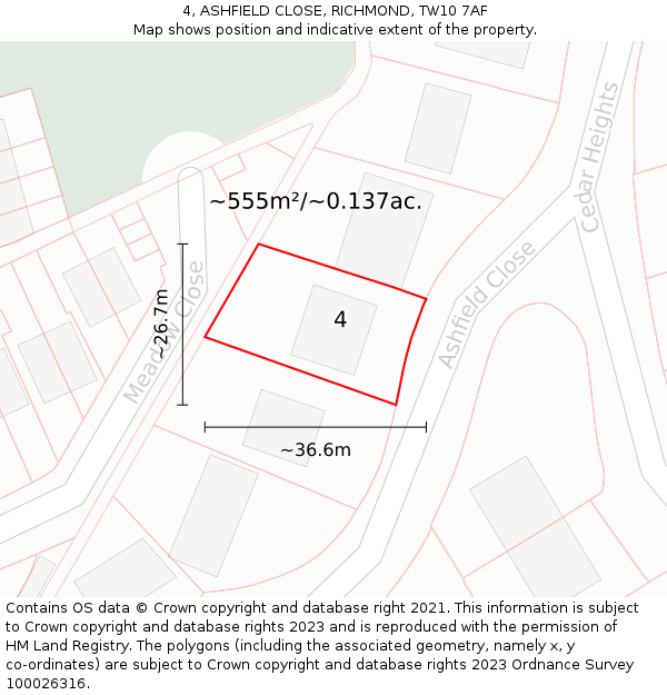 4, ASHFIELD CLOSE, RICHMOND, TW10 7AF: Plot and title map