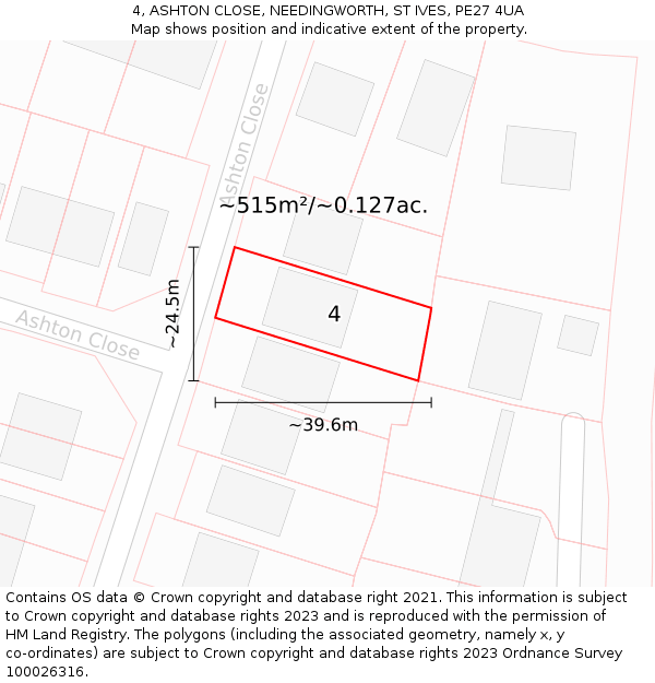 4, ASHTON CLOSE, NEEDINGWORTH, ST IVES, PE27 4UA: Plot and title map