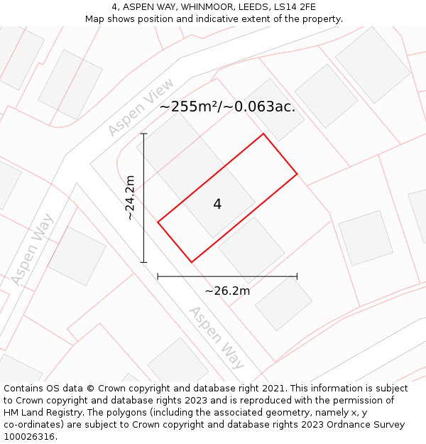 4, ASPEN WAY, WHINMOOR, LEEDS, LS14 2FE: Plot and title map