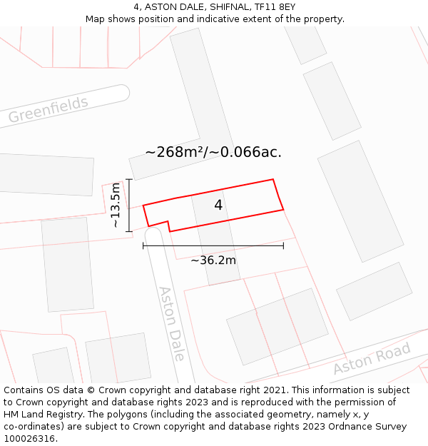 4, ASTON DALE, SHIFNAL, TF11 8EY: Plot and title map