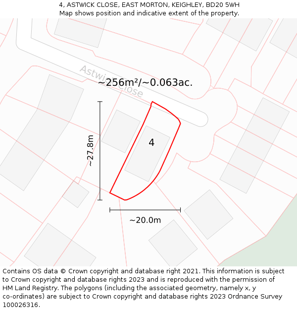 4, ASTWICK CLOSE, EAST MORTON, KEIGHLEY, BD20 5WH: Plot and title map