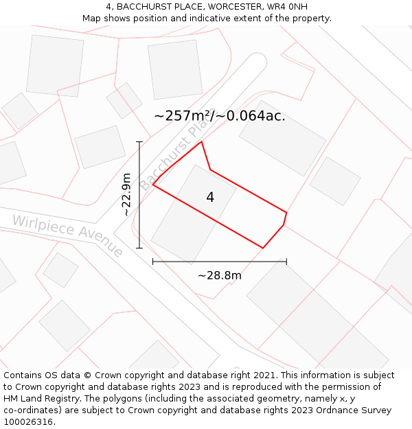 4, BACCHURST PLACE, WORCESTER, WR4 0NH: Plot and title map