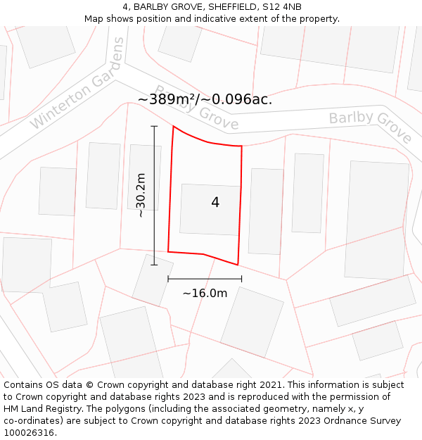 4, BARLBY GROVE, SHEFFIELD, S12 4NB: Plot and title map