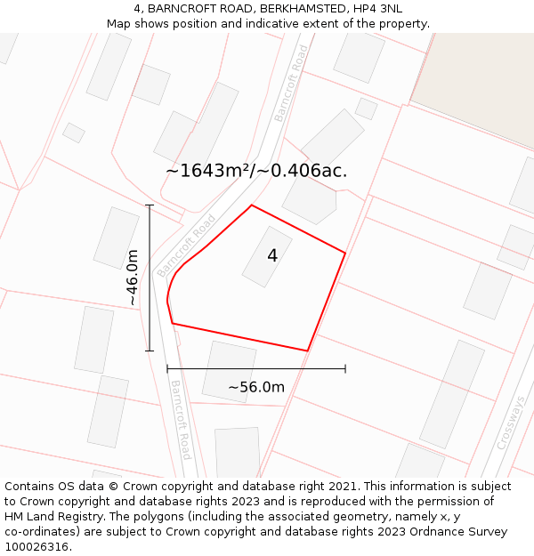 4, BARNCROFT ROAD, BERKHAMSTED, HP4 3NL: Plot and title map