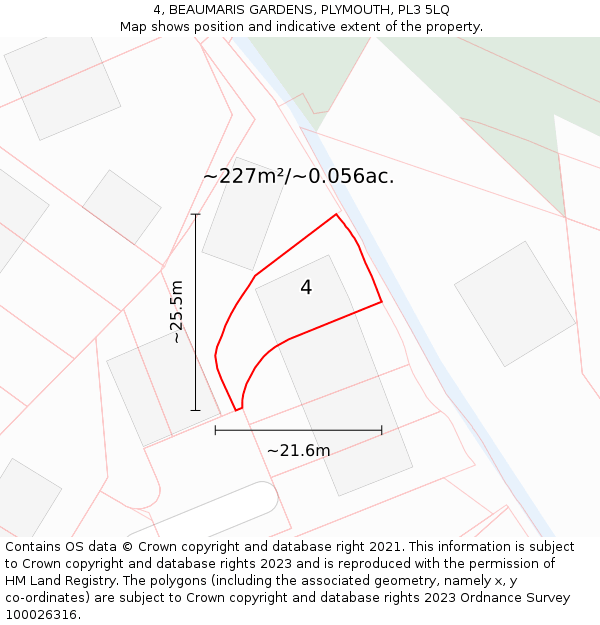 4, BEAUMARIS GARDENS, PLYMOUTH, PL3 5LQ: Plot and title map