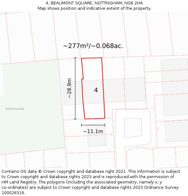 4, BEAUMONT SQUARE, NOTTINGHAM, NG8 2HA: Plot and title map