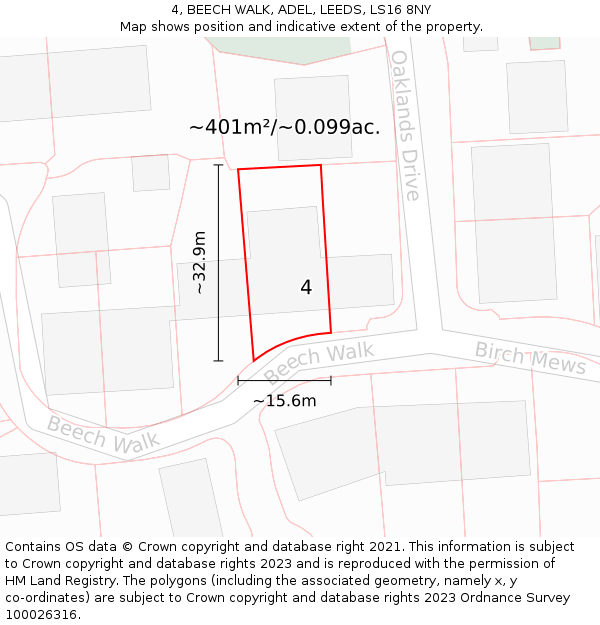 4, BEECH WALK, ADEL, LEEDS, LS16 8NY: Plot and title map