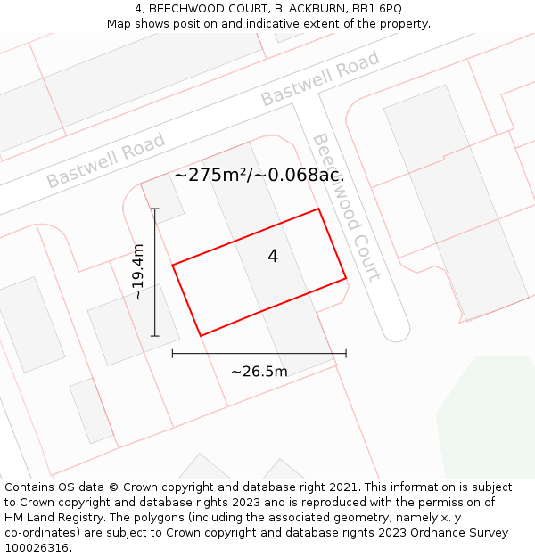 4, BEECHWOOD COURT, BLACKBURN, BB1 6PQ: Plot and title map