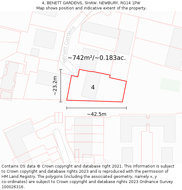 4, BENETT GARDENS, SHAW, NEWBURY, RG14 1PW: Plot and title map