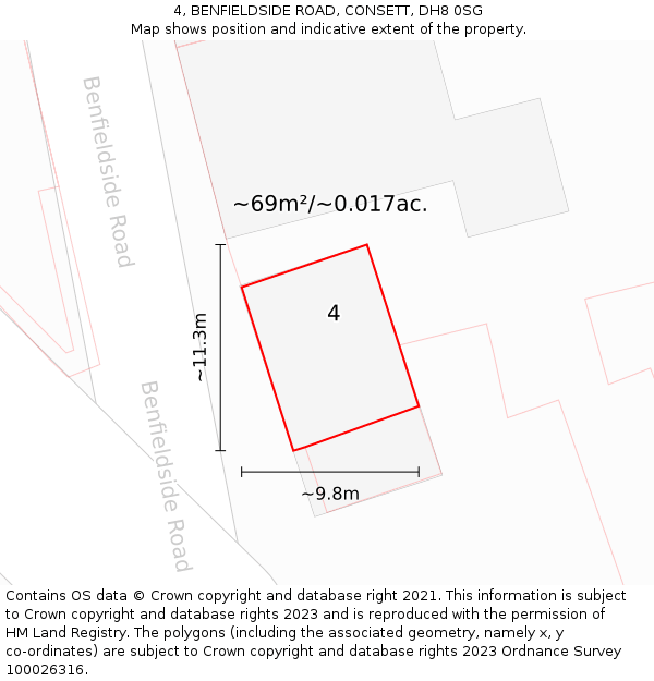 4, BENFIELDSIDE ROAD, CONSETT, DH8 0SG: Plot and title map