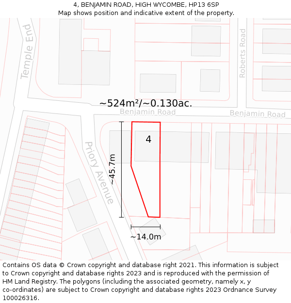 4, BENJAMIN ROAD, HIGH WYCOMBE, HP13 6SP: Plot and title map