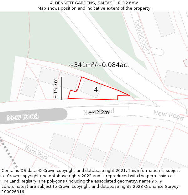 4, BENNETT GARDENS, SALTASH, PL12 6AW: Plot and title map