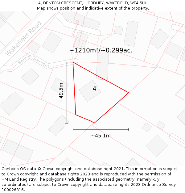 4, BENTON CRESCENT, HORBURY, WAKEFIELD, WF4 5HL: Plot and title map