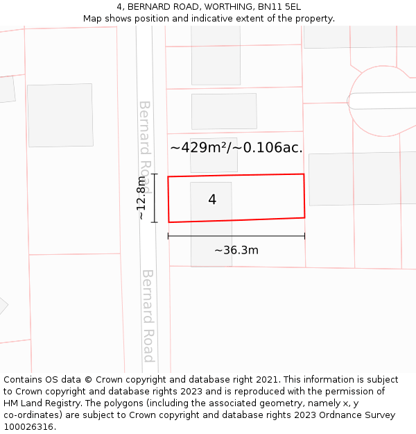 4, BERNARD ROAD, WORTHING, BN11 5EL: Plot and title map