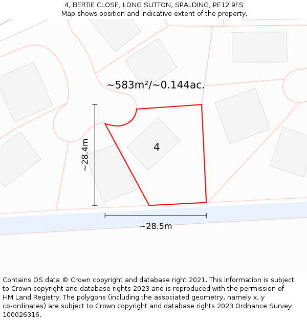 4, BERTIE CLOSE, LONG SUTTON, SPALDING, PE12 9FS: Plot and title map