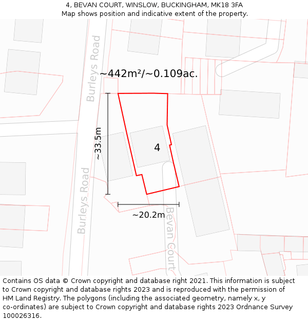 4, BEVAN COURT, WINSLOW, BUCKINGHAM, MK18 3FA: Plot and title map