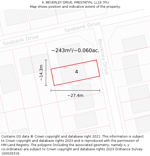 4, BEVERLEY DRIVE, PRESTATYN, LL19 7PU: Plot and title map